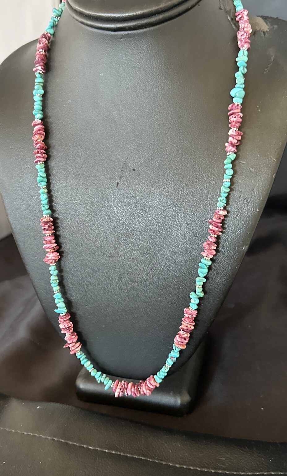 Mens Spiny Blue Turquoise Navajo Sterling Silver Necklace 24” 18161
