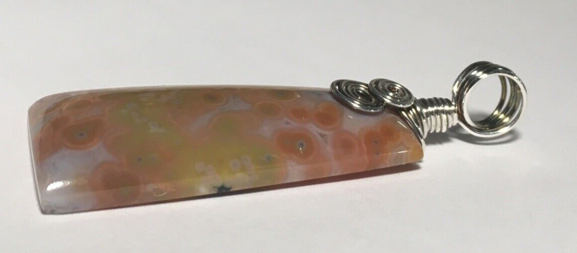 Beautiful .925 Sterling Silver Hand Wrapped Ocean Jasper Stone Pendant CCJP802we