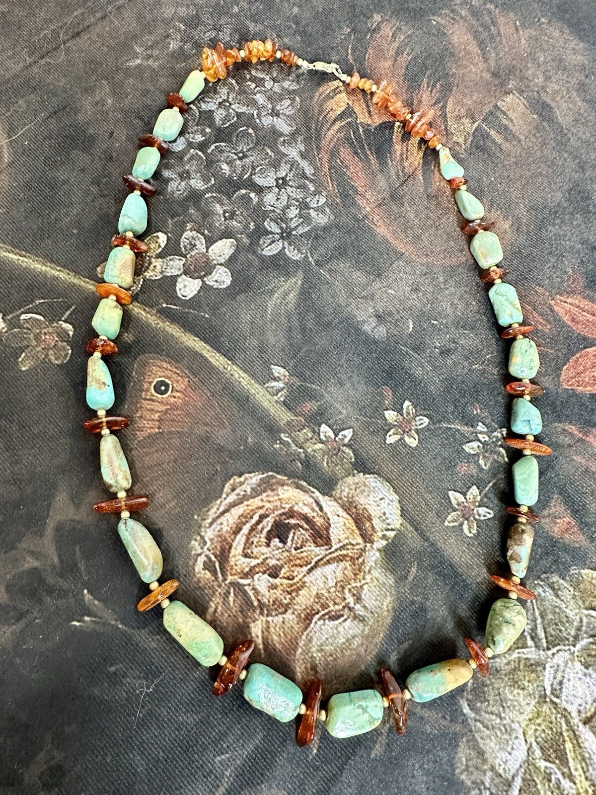 Turquoise and Amber Artisan Statement Necklace