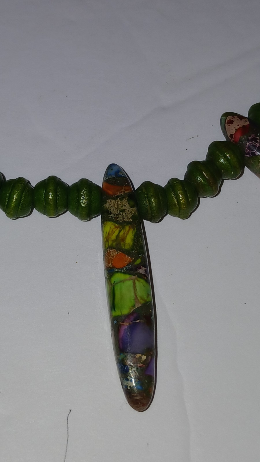 Geeen Wood Bead 21 Inch Rainbow Turquoise And Olive Turquoise Beautiful Neclace