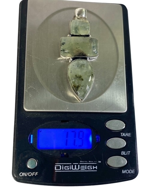 Prehnite Cabochon 3 Gemstone Ethnic Handmade Pendant 925 Silver 17.9 g 2.88″
