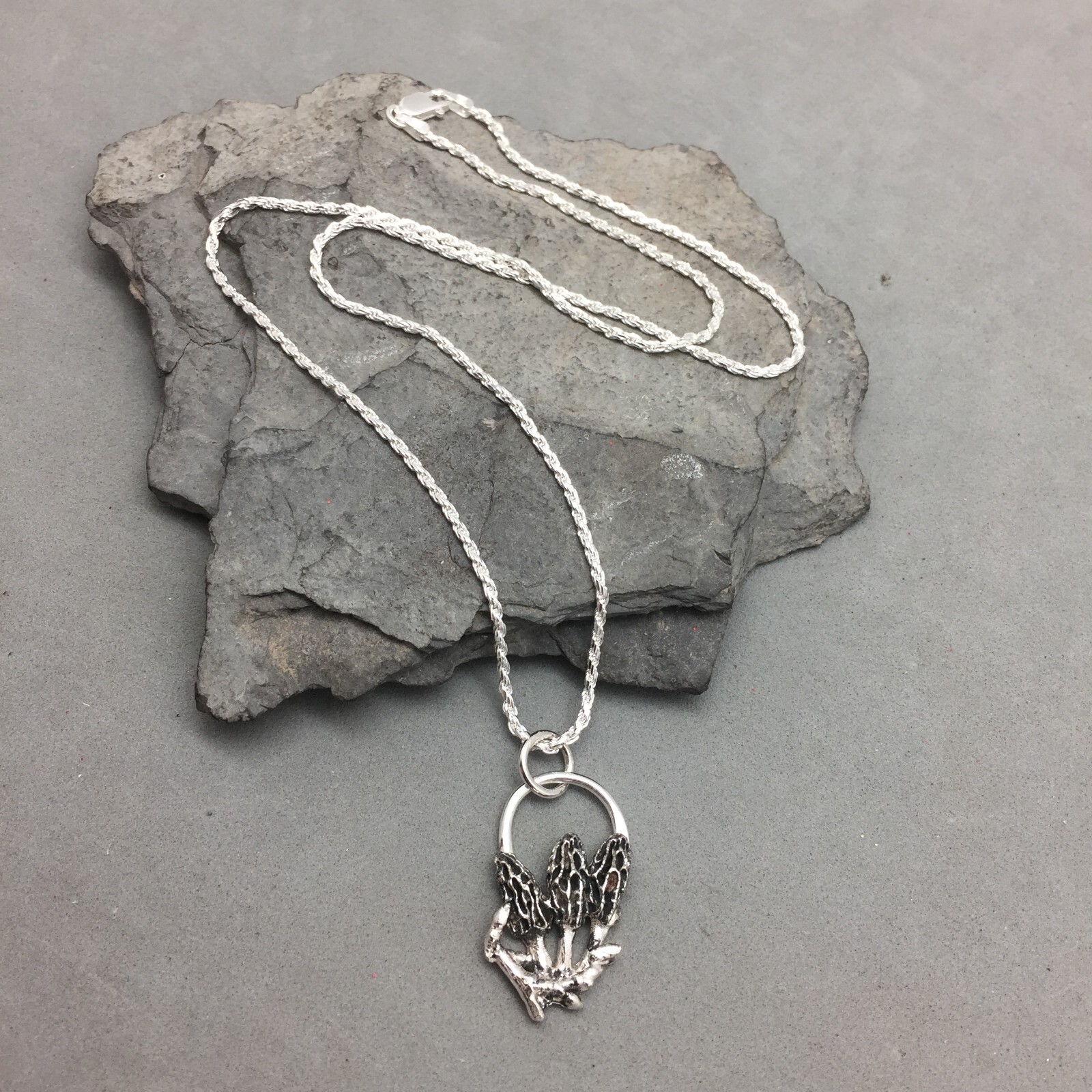 Sterling Silver Morel Mushroom Pendant Triple Morels 20″ Brook in The Thicket