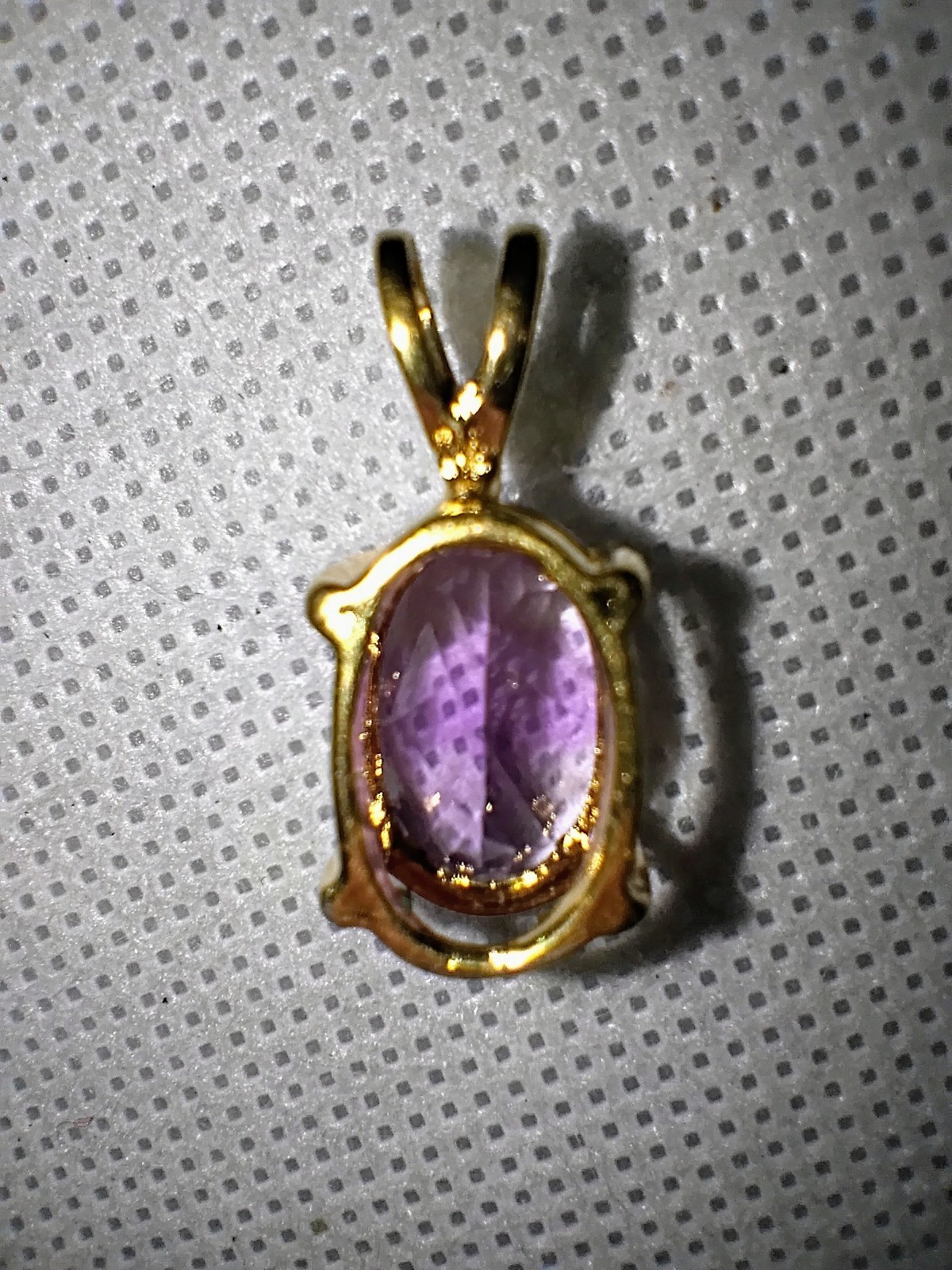 Vintage REAL Amethyst Stone Goldtone Pendant Light Purple approx.11mm x10mm