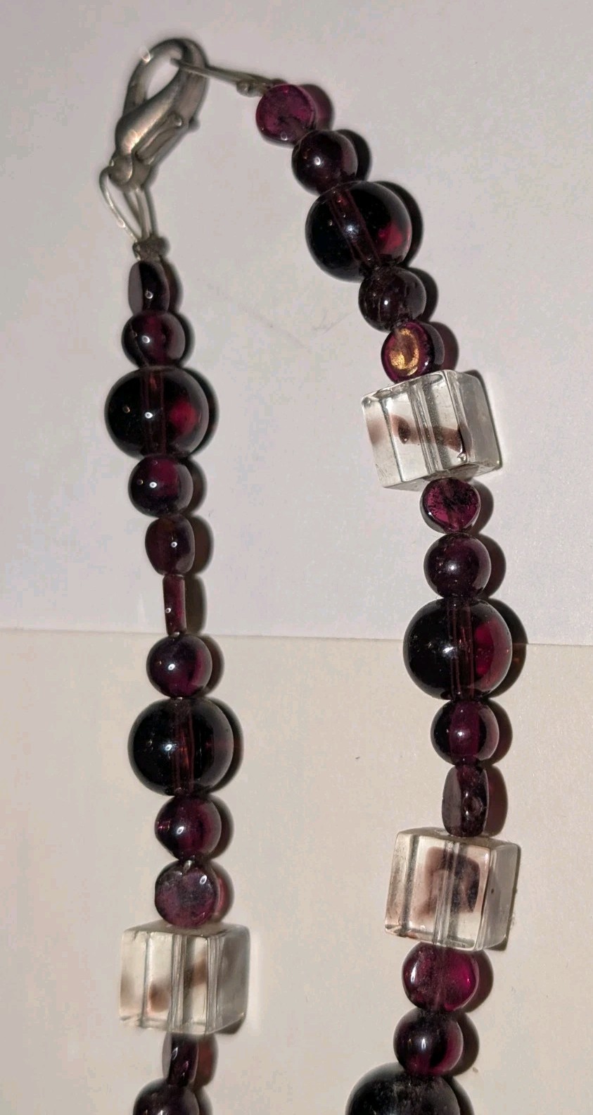 Unique Rhodolite Garnet & Acrylic Cube Beads Necklace