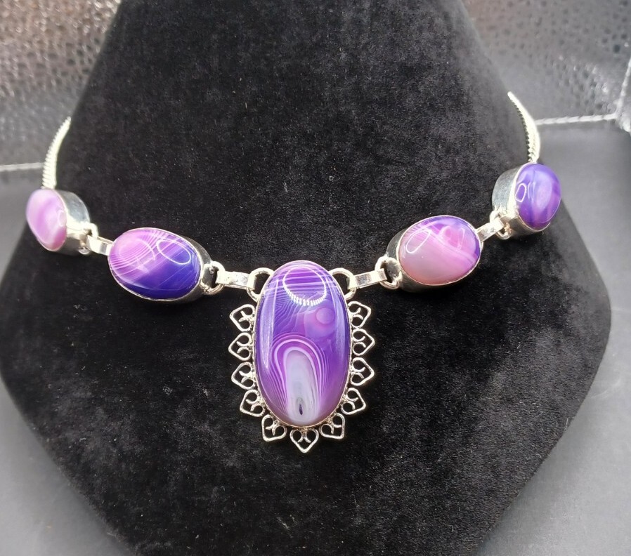 New Purple Botswana Agate Stone Artisan Crafted Necklace