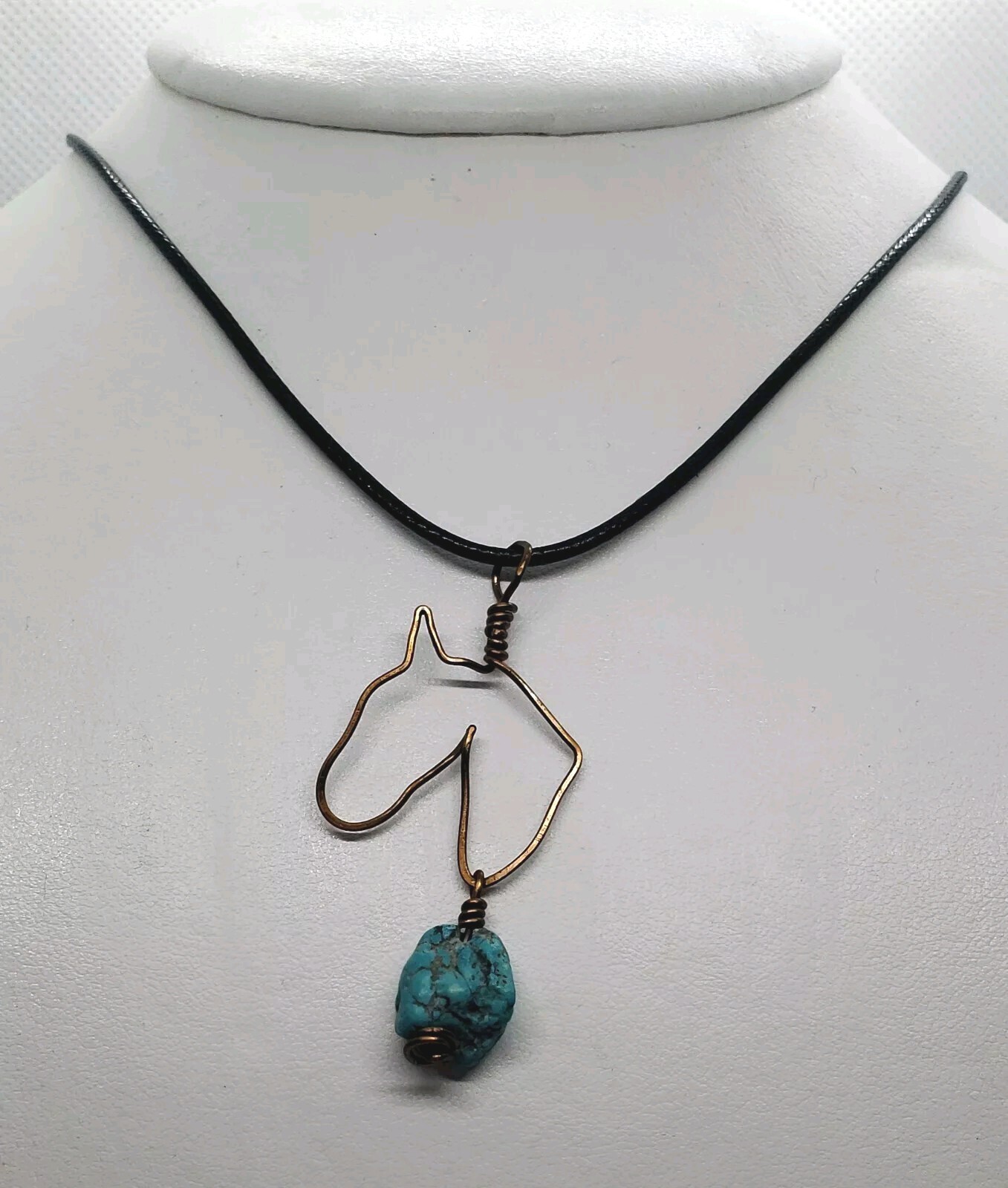 Handmade Horse Copper Wire Necklace Turquoise Bead Dangle Unique