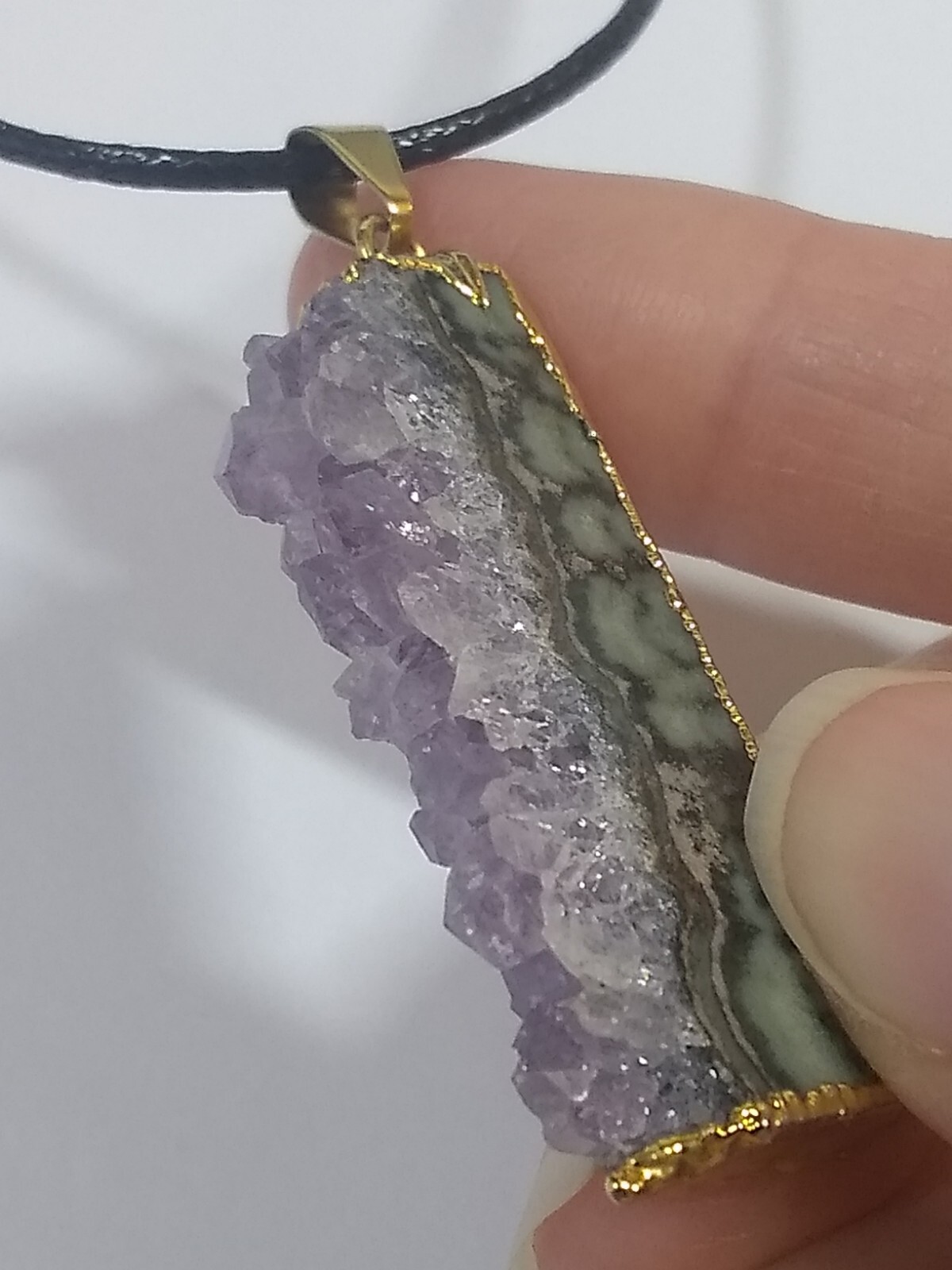 Amethyst Geode Slice Pendant Gold Electroplated w/ cord