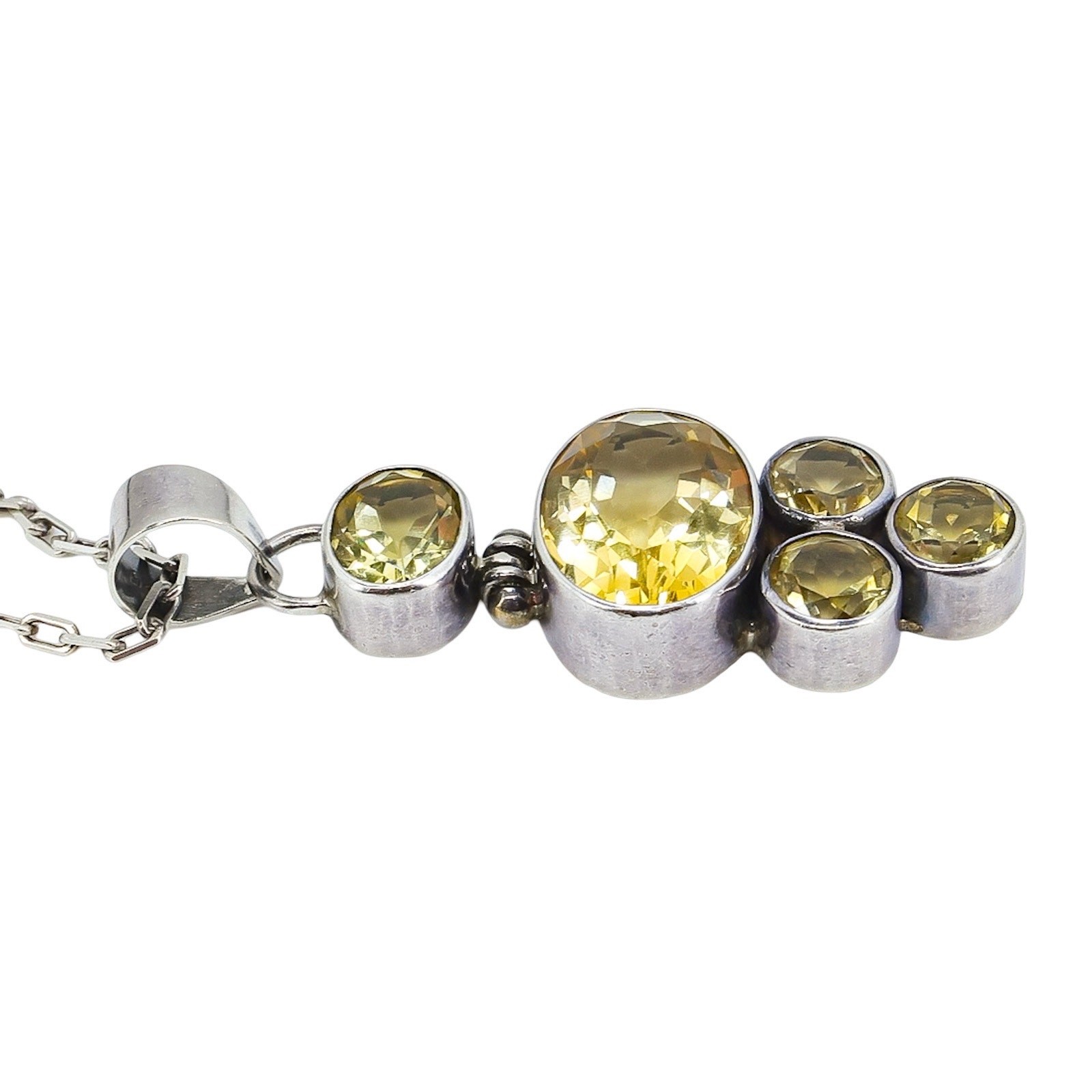 Large Yellow Quartz Artisan Pendant Necklace Bezel Set Open Back Statement