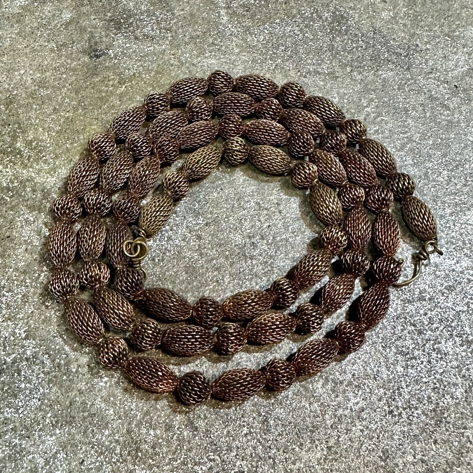 Sarah Cavender Metalworks Oval & Round Copper Mesh Beaded Long Necklace 37”