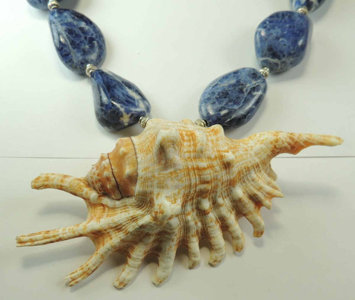 Sodalite Bold Statement Necklace Fancy Shell Beach Wedding