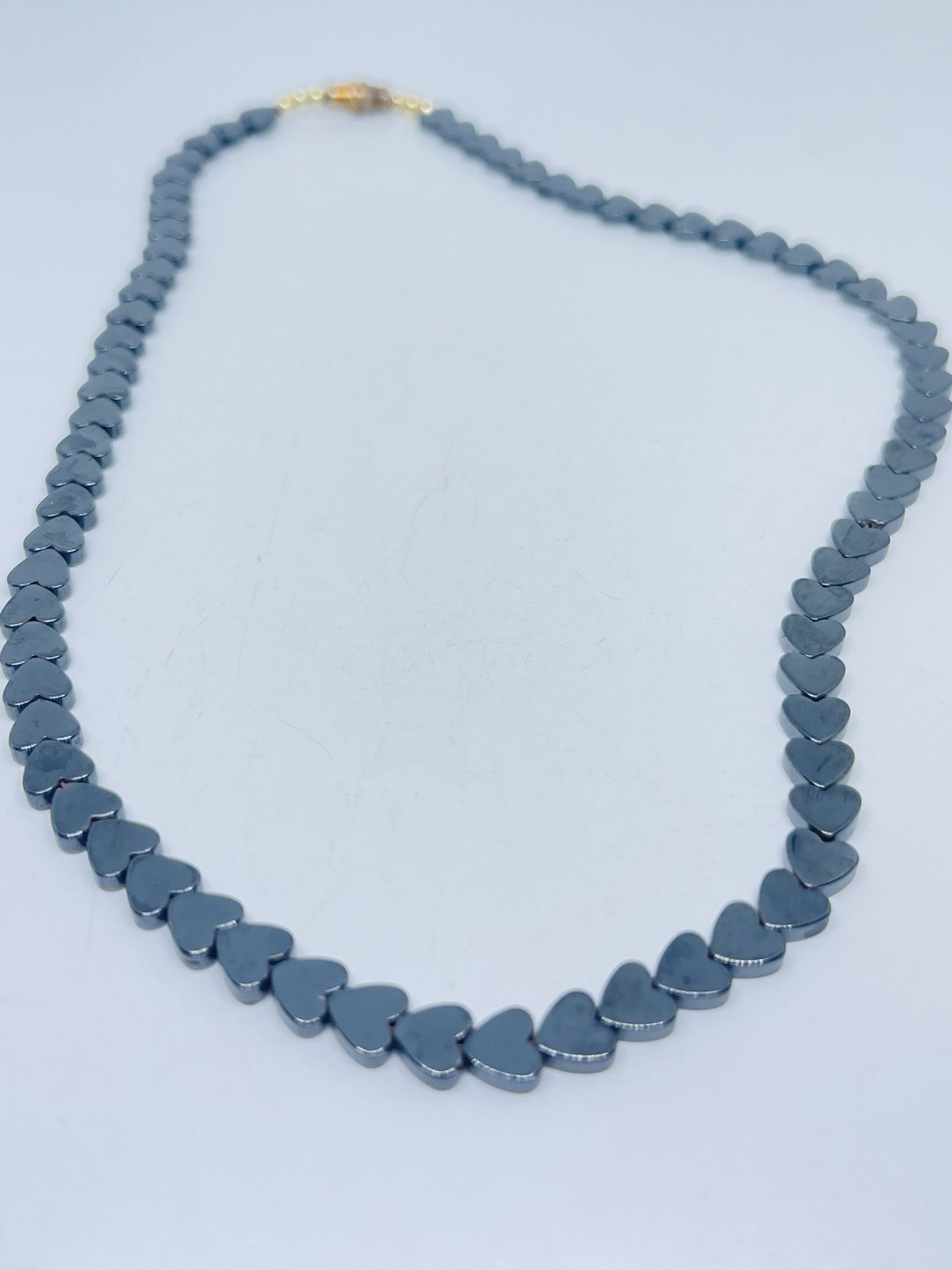 Hematite Stone Heart Choker Necklace Healing Jewelry Metallic Gray Luster PMA