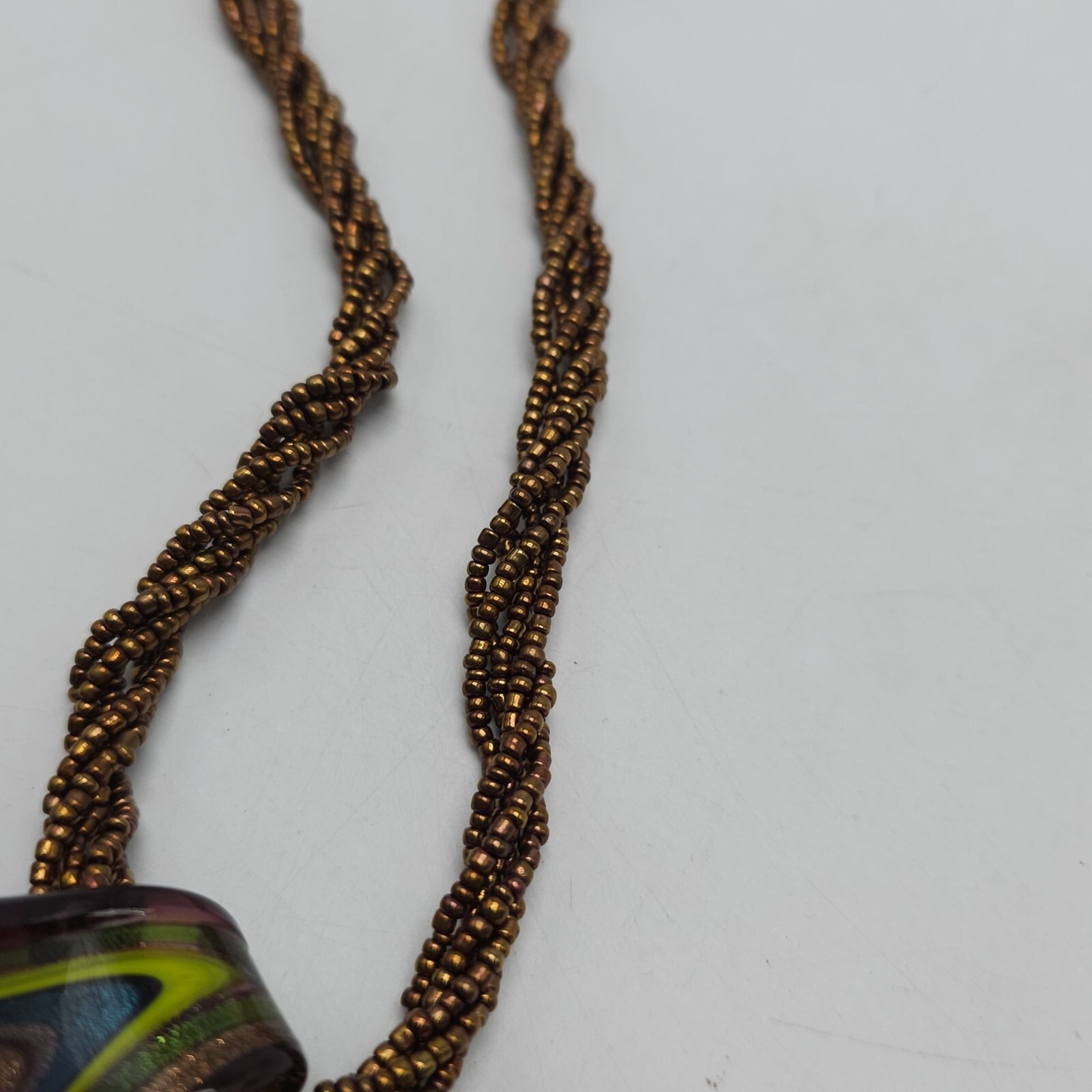 Handcrafted Murano Glass Pendant Necklace With Multicolor Swirl Brown Cord
