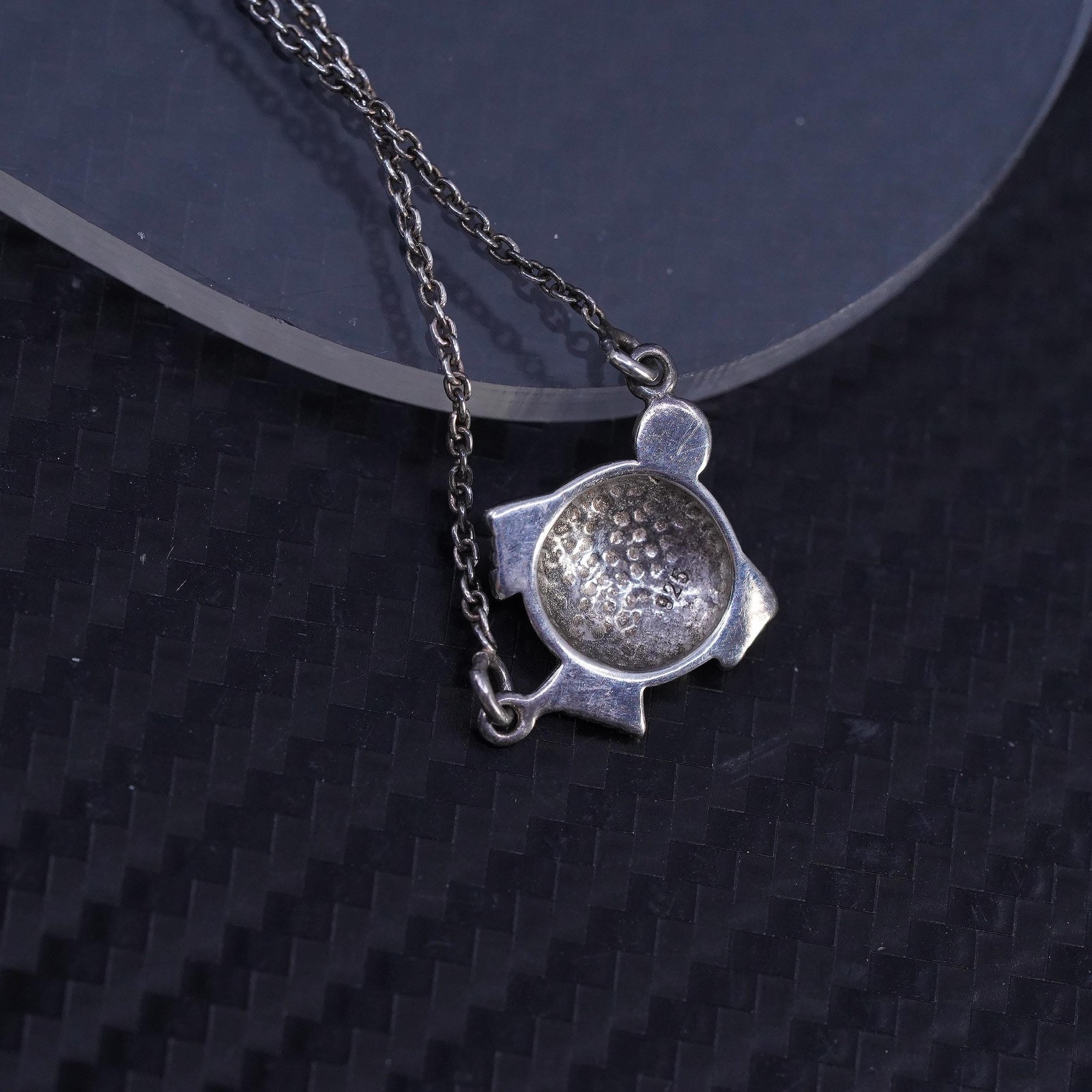 18” 1mm, vintage sterling silver 925 circle chain necklace with fish pendant