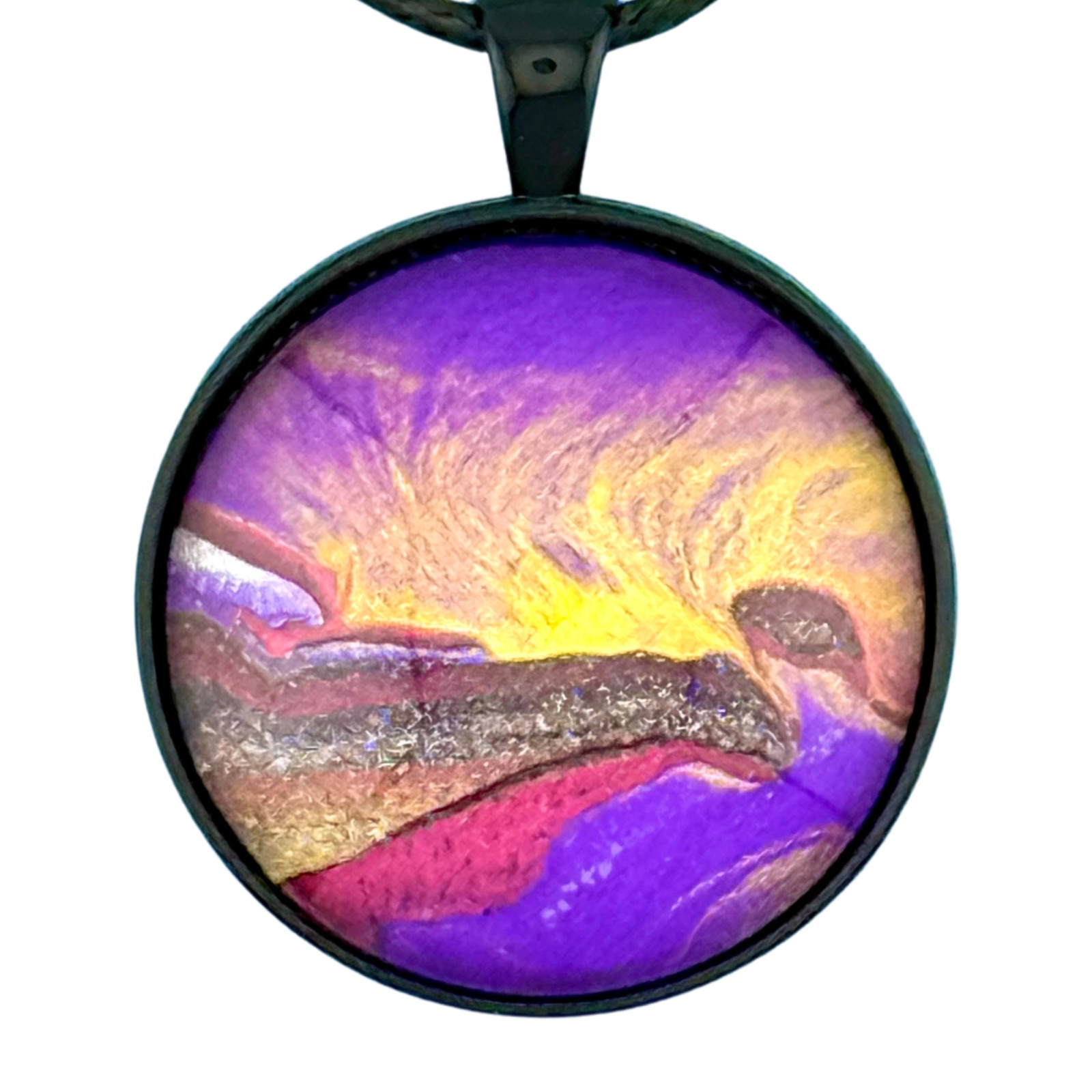 Pendant Necklace Handmade “Sunrise Sky” Black Bezel & Tray 30mm Black Cord