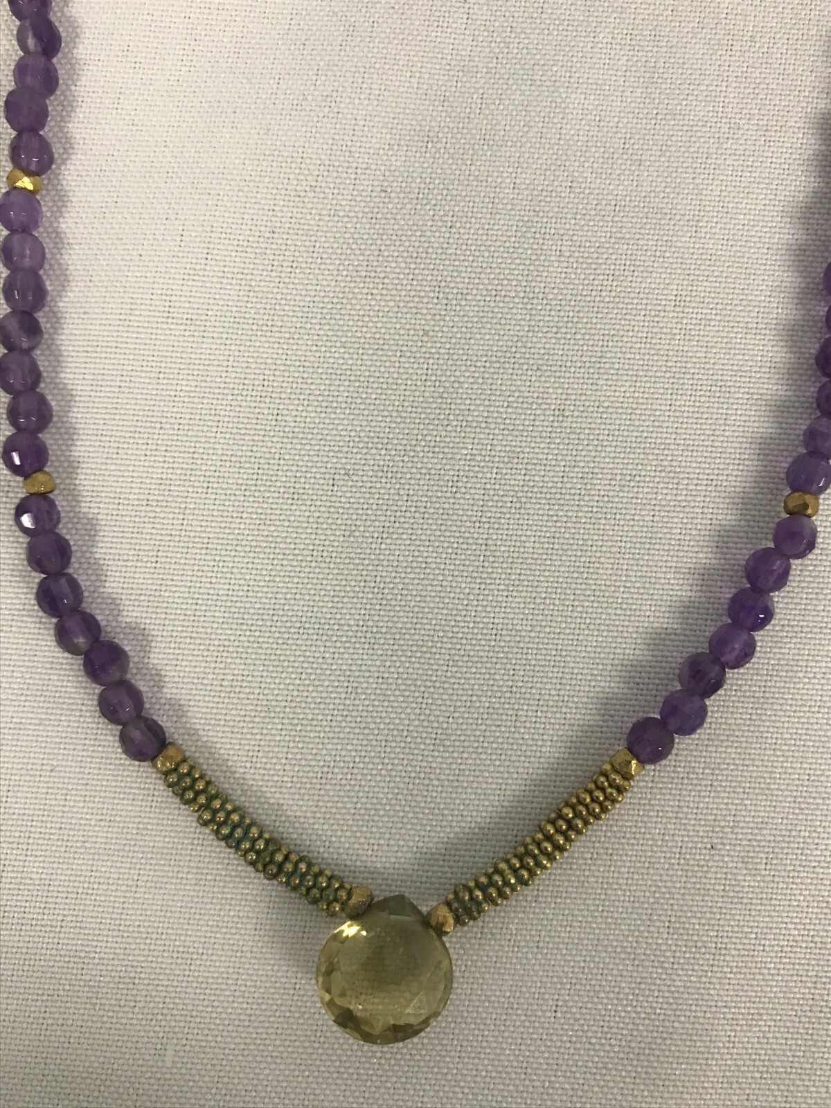 ARTISAN PURPLE & AMBER FACETED SEMI PRECIOUS STONE BEAD TOGGLE CLASP NECKLACE