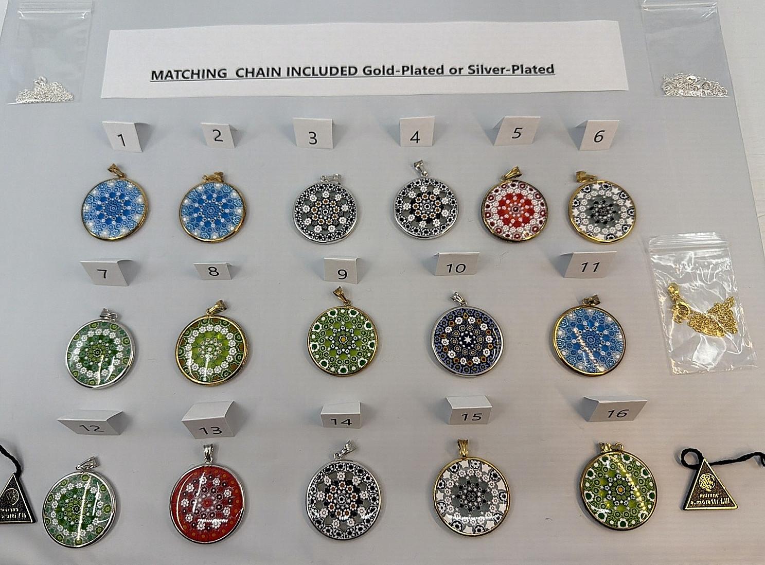 Murano Millefiori Sterling Silver & Gold Plated Silver Necklaces (MR01)