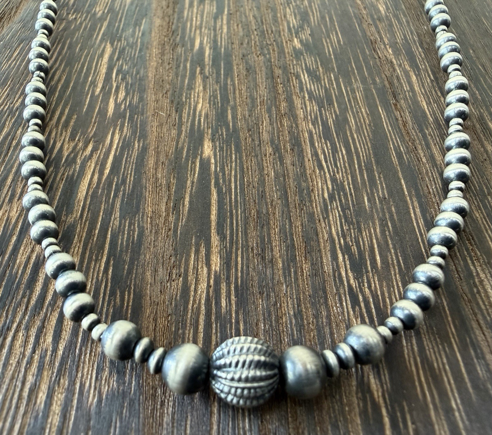 Sterling Silver Native Style SW Desert Pearls Necklace 4mm/2mm Adjustable 16-18”