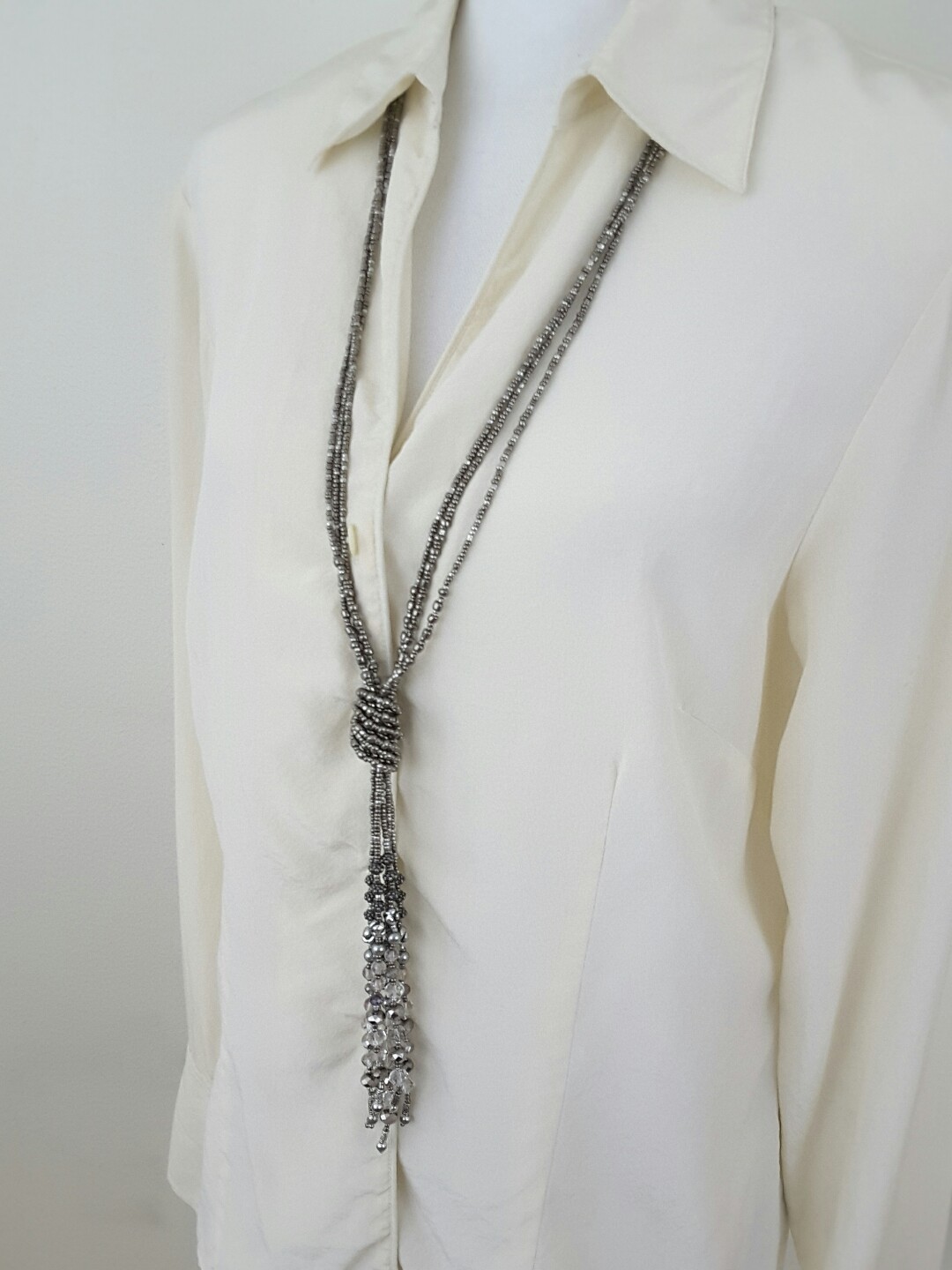 Silver Tone Custom Made Long Necklace with a Knot 49″ Long.