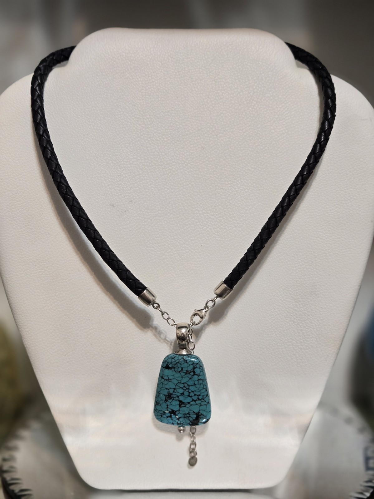 Southwestern 925 Sterling Silver woven Leather choker Necklace turquoise