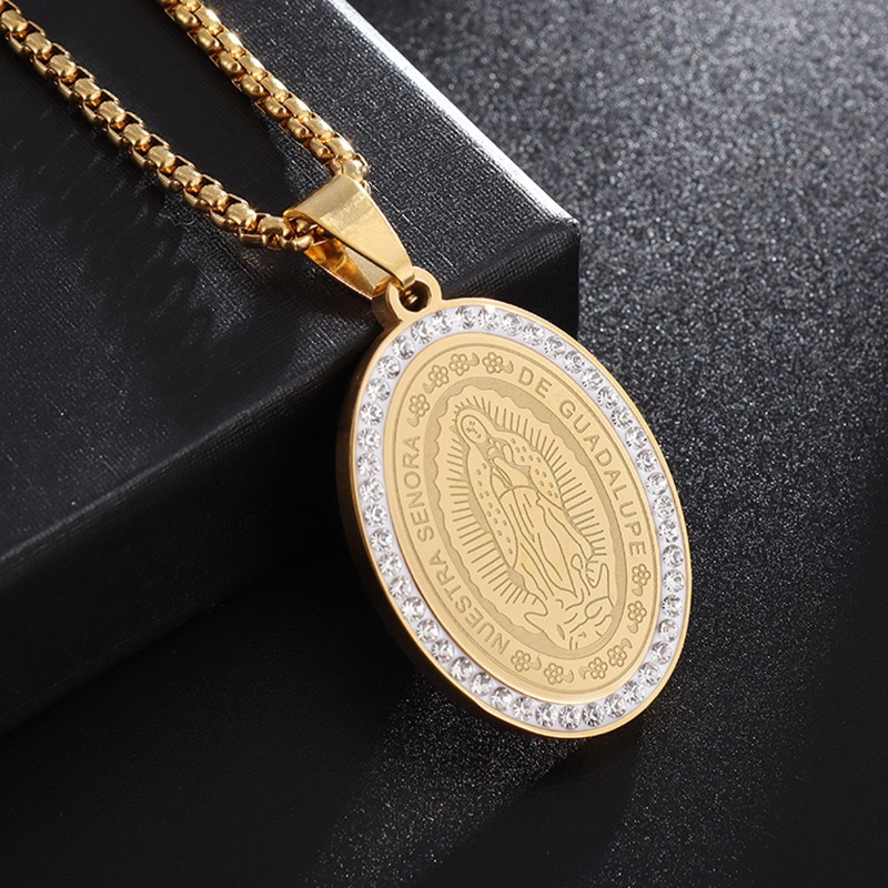 Our Lady of Guadalupe Medal Pendant Stainless Steel Virgin Mary Necklace Women
