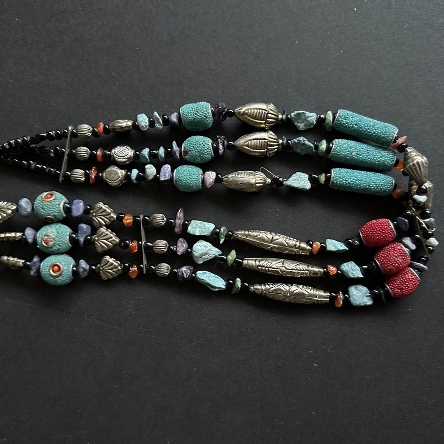 Tribal Style Necklace/Belt w/Amethyst, Carnelian, Turquoise, Faux Shagreen Beads