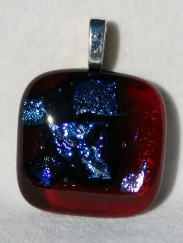 Fused Dichroic Glass Necklace Pendant-Red, Blue and Green Mix #I6