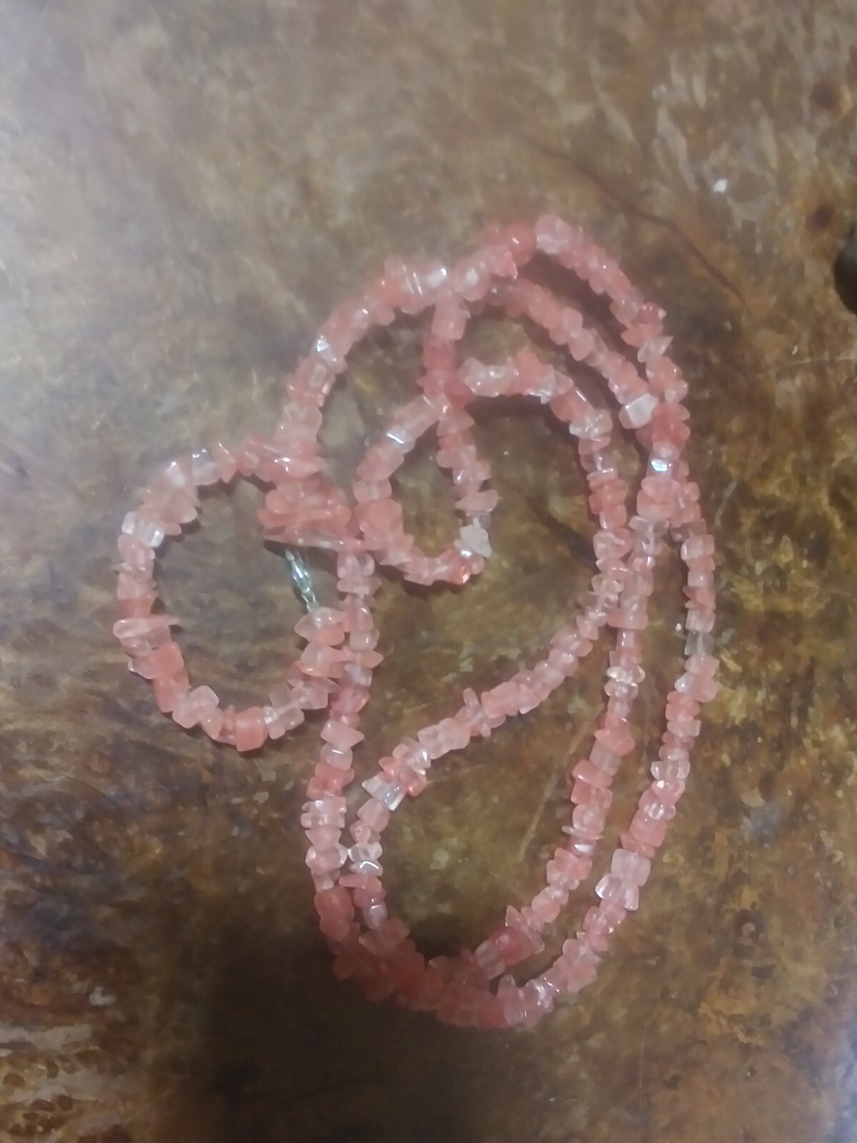 Genuine Rose Quartz Chip Necklace Semi Precious Gem Crystal Estate Find