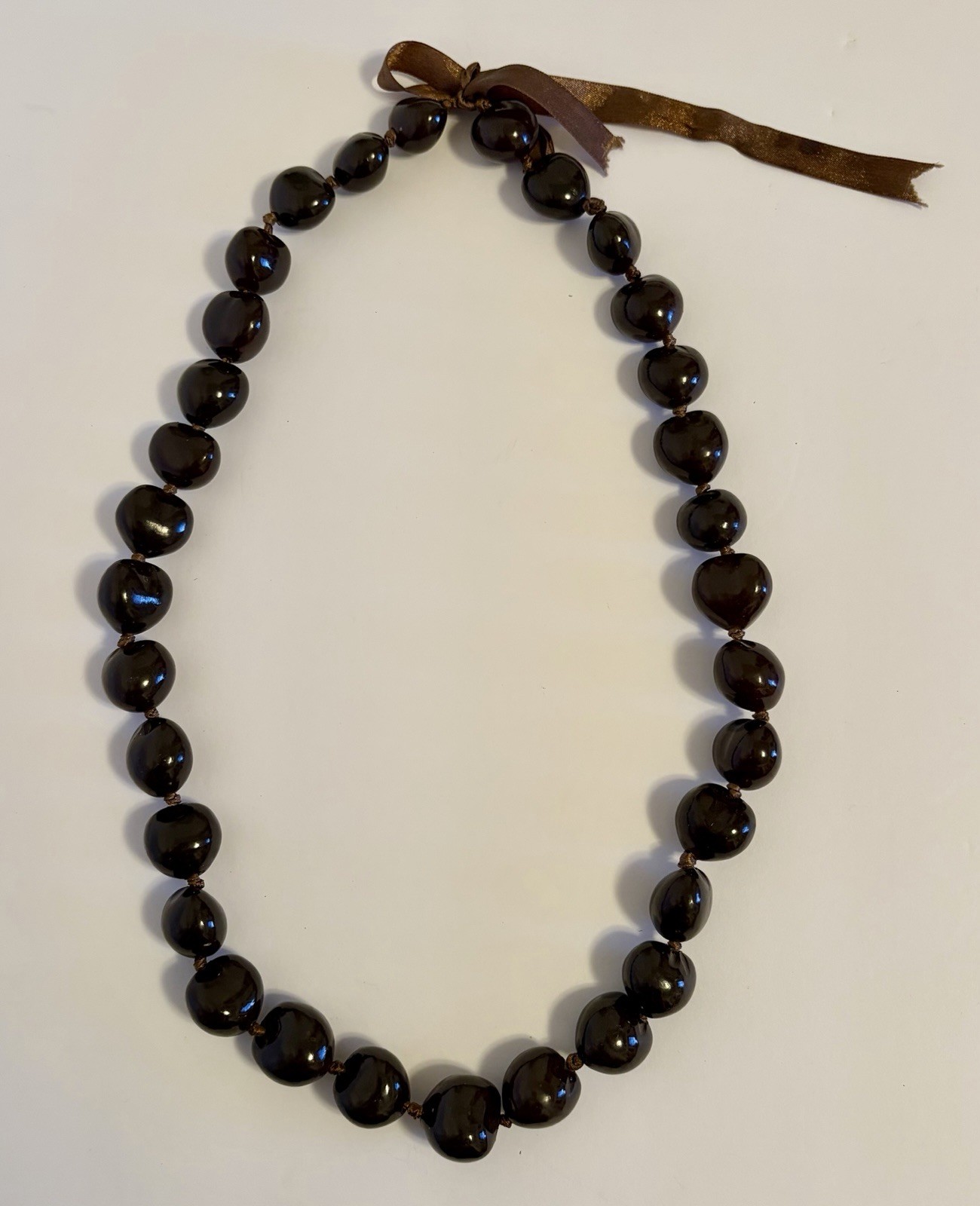 Kukui Nut Lei Hawaiian Necklace Natural Boho Hand Knotted 32” VTG Tiki Jewelry