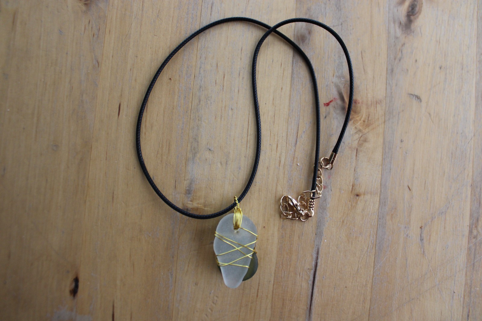 Kauai Creations White Gold Wrapped In Green Sea Glass Necklace