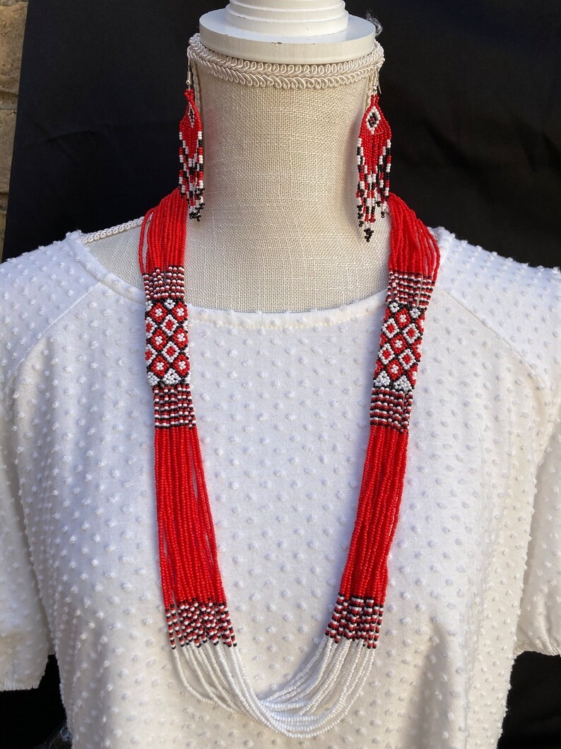 Handmade Necklace Seed Bead Boho American Style Nativ Beaded Multi Strand