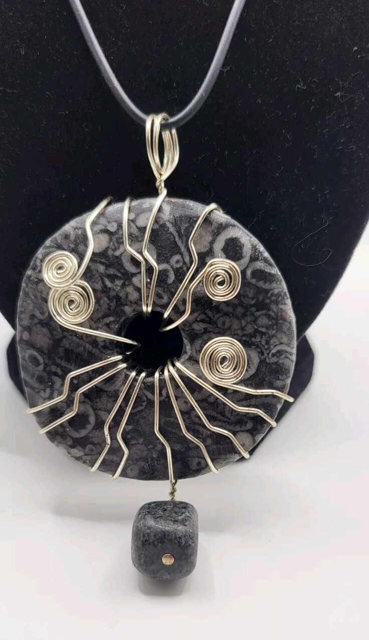Handcrafted 925 Sterling Donut Necklace Stone Pendant Corded Chain Reiki Healing