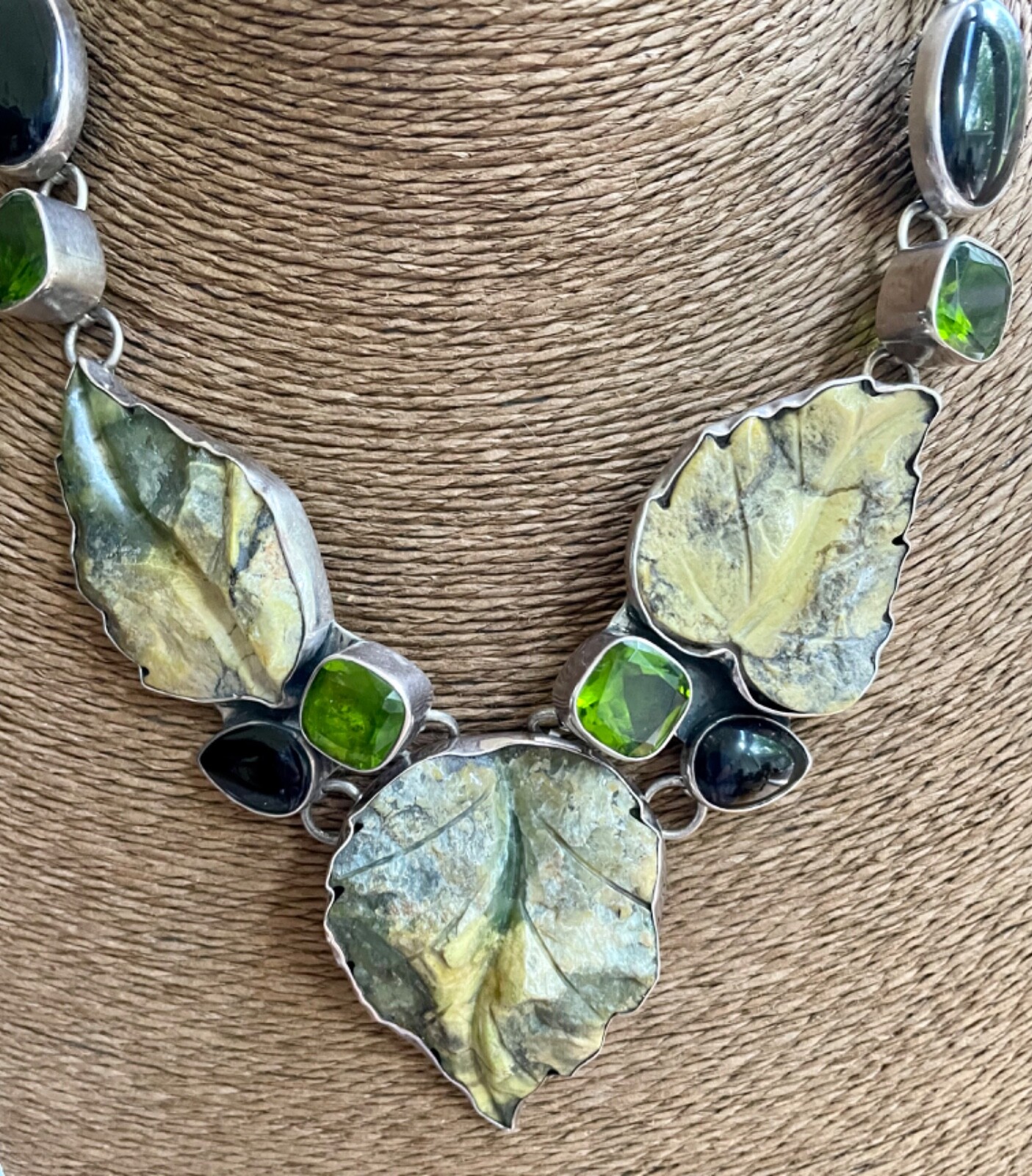 Amy Kahn Russell AKR necklace carved green agate onyx green stone Sterling 925