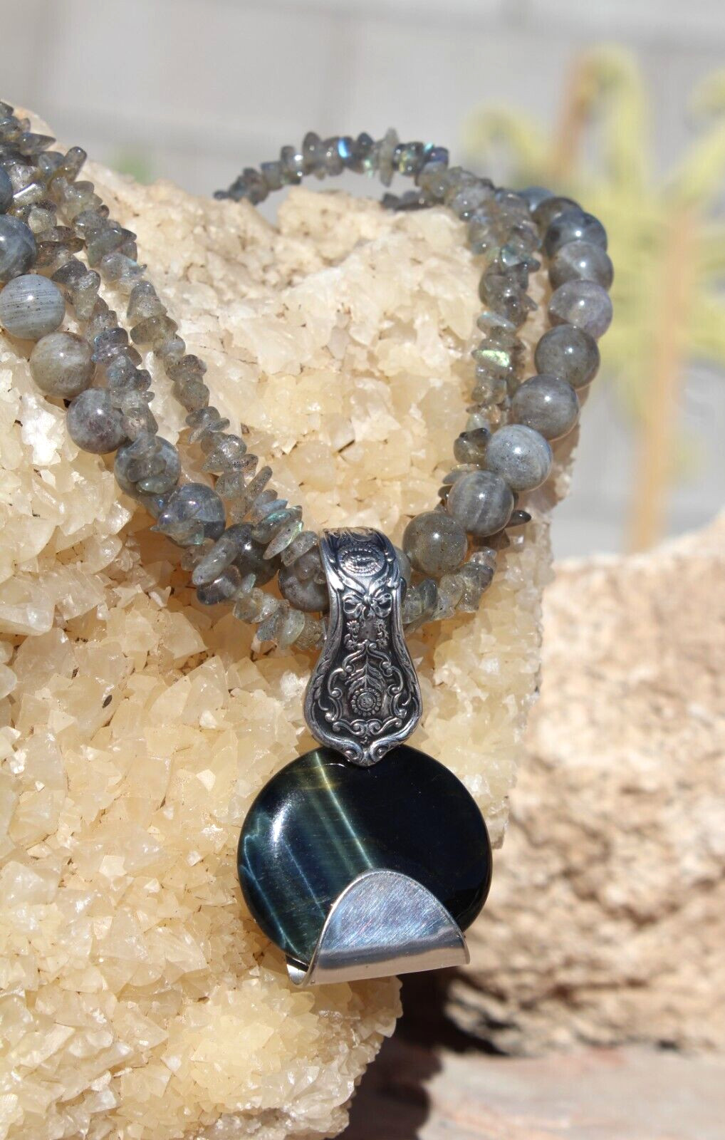 Black Tiger’s Eye Pendant. Setting is a Vintage Silver-Plated Demitasse Spoon.