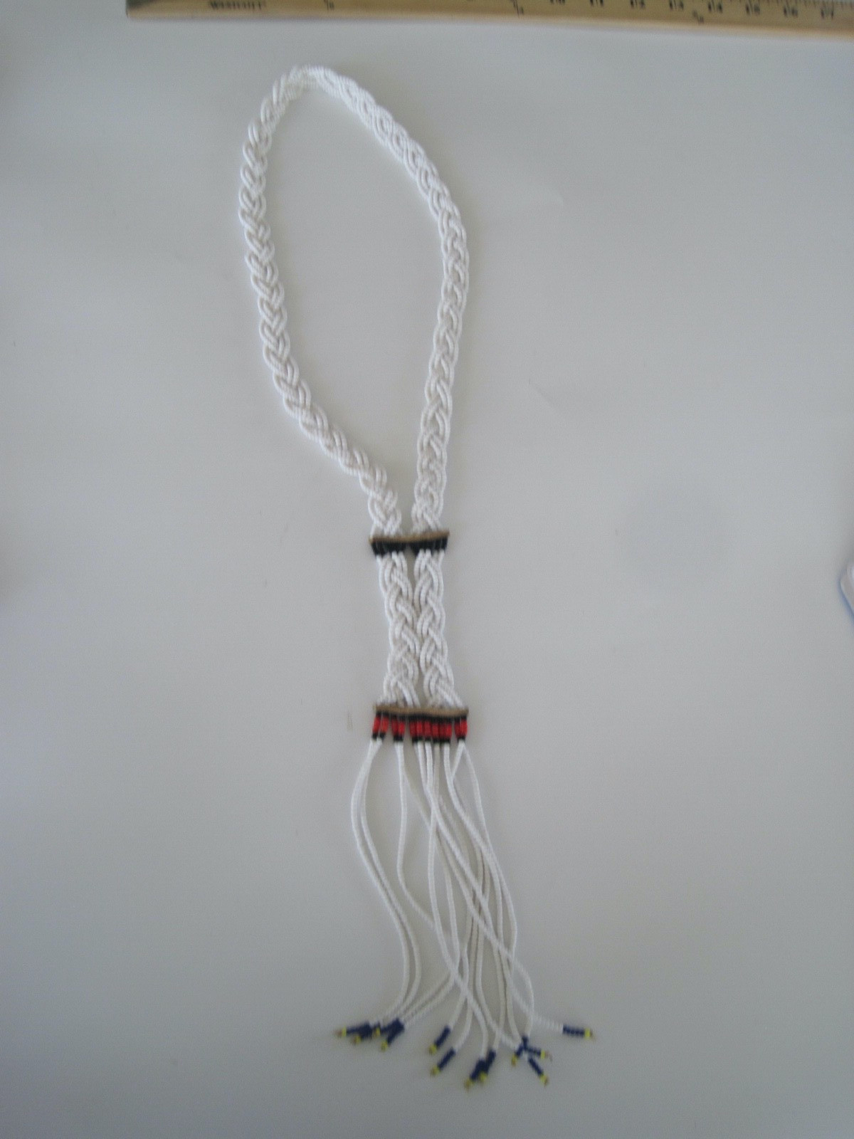 Seed Bead Necklace Handmade White W/ Red Blue Yellow Excellent