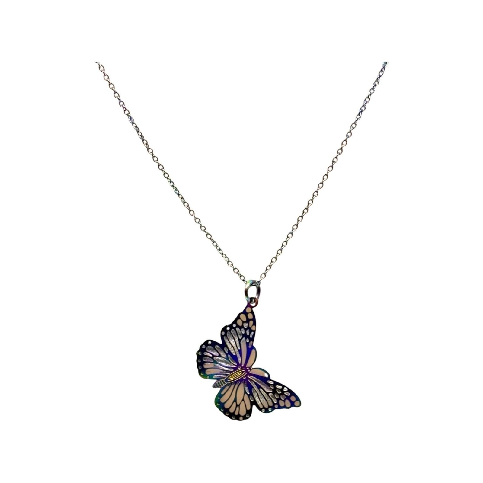Rainbow Titanium Butterfly Necklace Hypoallergenic Item #7003