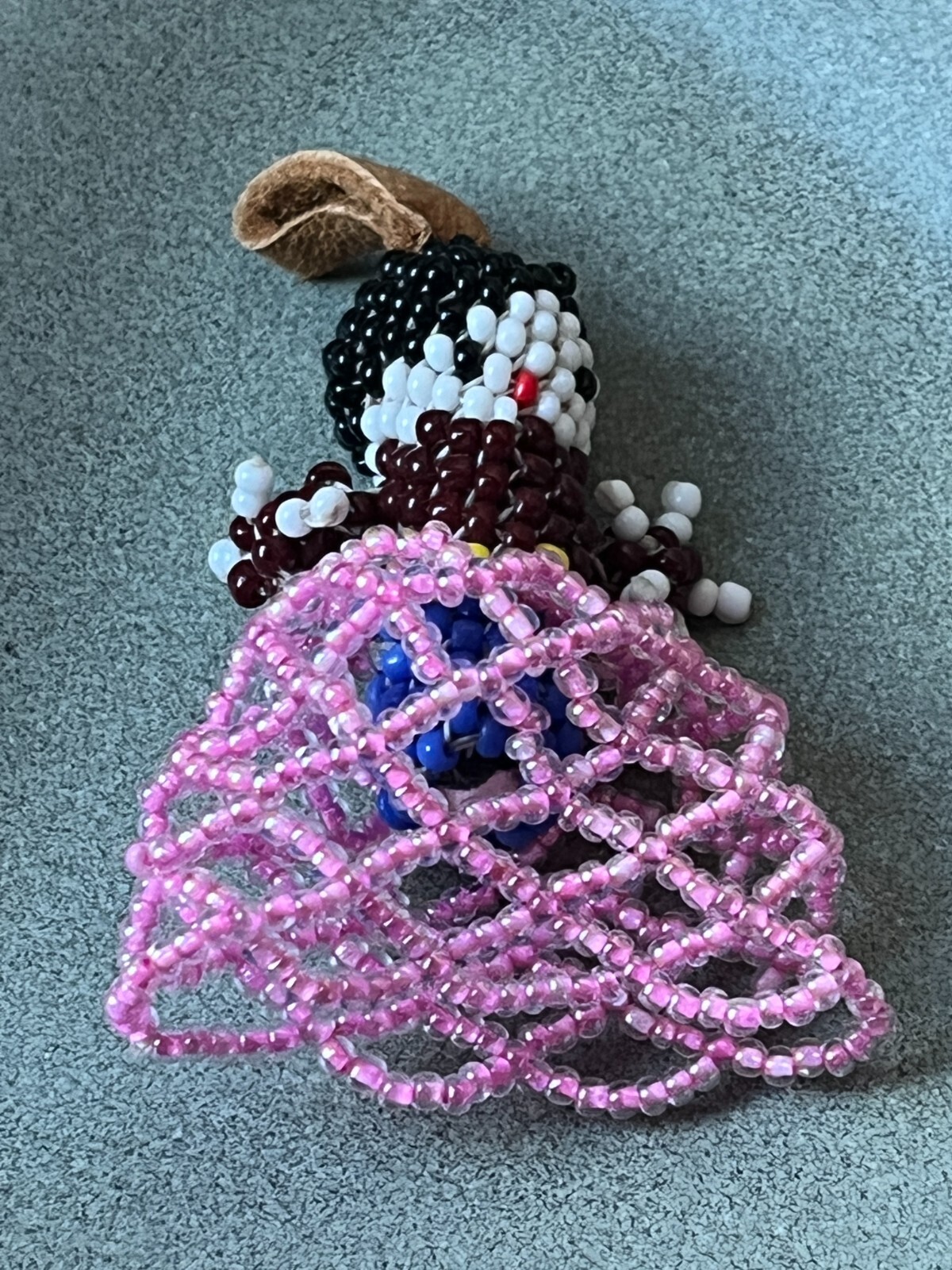 Nicely Beaded Woman in Pink Skirt Pendant or Other Use – 2 and 1/8th’s x 1.75 i
