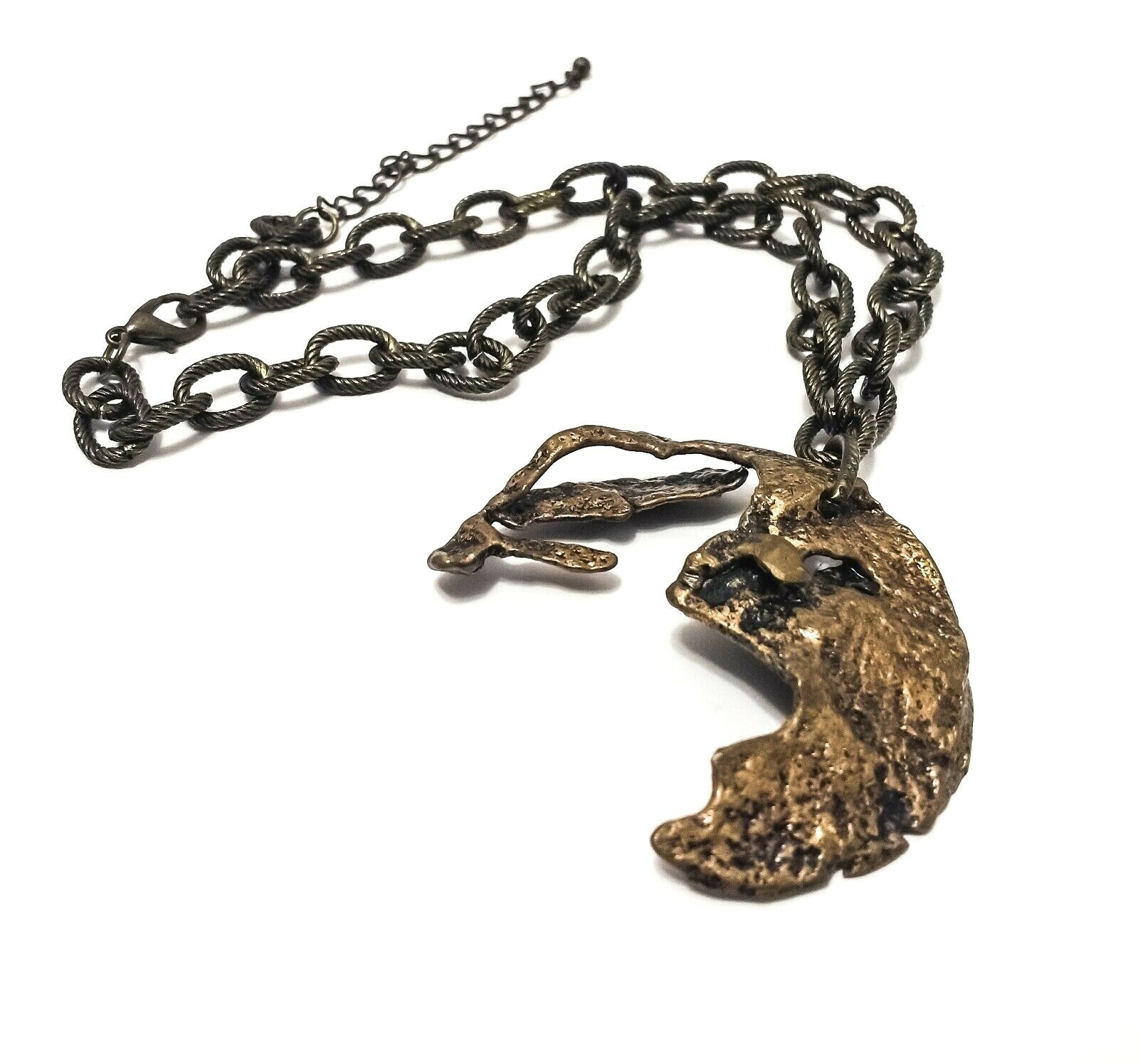 Handmade necklace bronze pendant, adjustable length chain, jewelry contemporary.