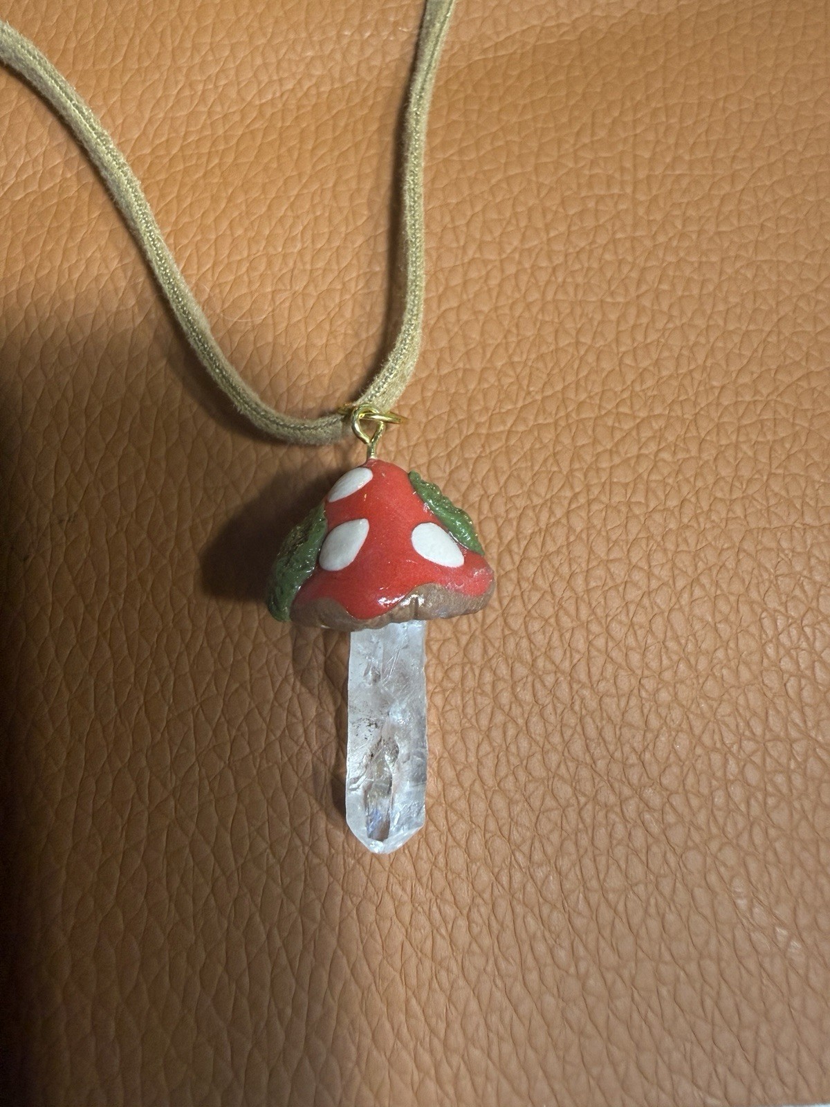 Handmade Mushroom With Clear Quartz Pendant Necklace. Whimsical. Mystical. Gift