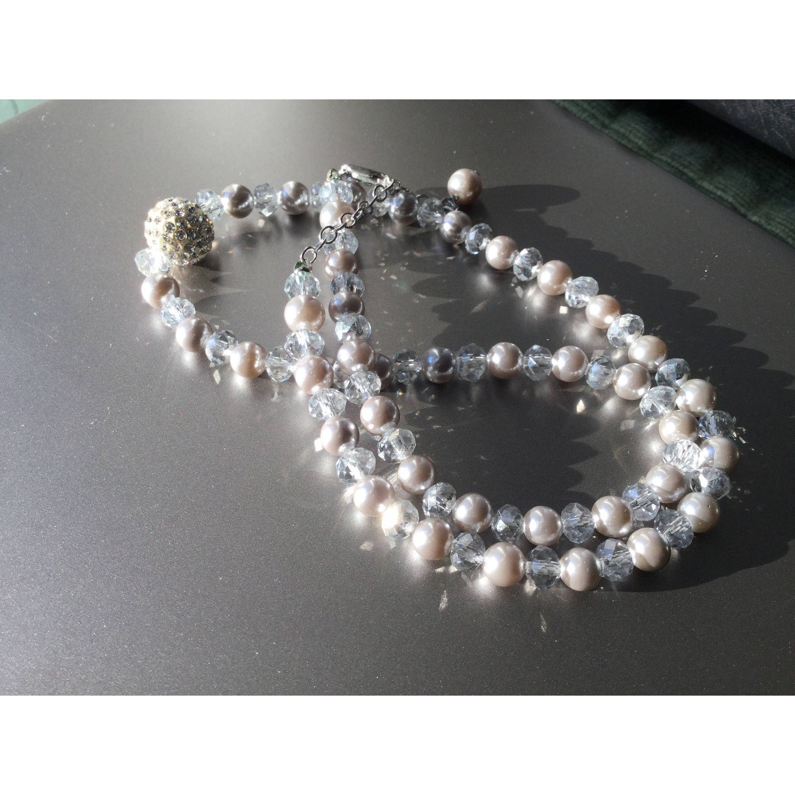 Gray Pearl Necklace 18″-20″ Made with Swarovski Crystals & Glass Pearls Silver