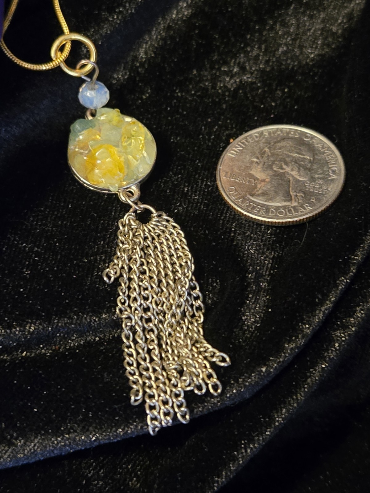 Unique Mixed Gemstone Medallion Pendant – Upcycled Art Jewelry – Gold Tone