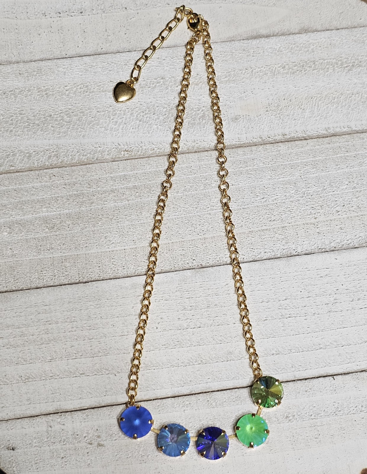 NCN1 TheSparkledShell Island Palms Lime Blue Crystal 12mm Rolo Chain Necklace