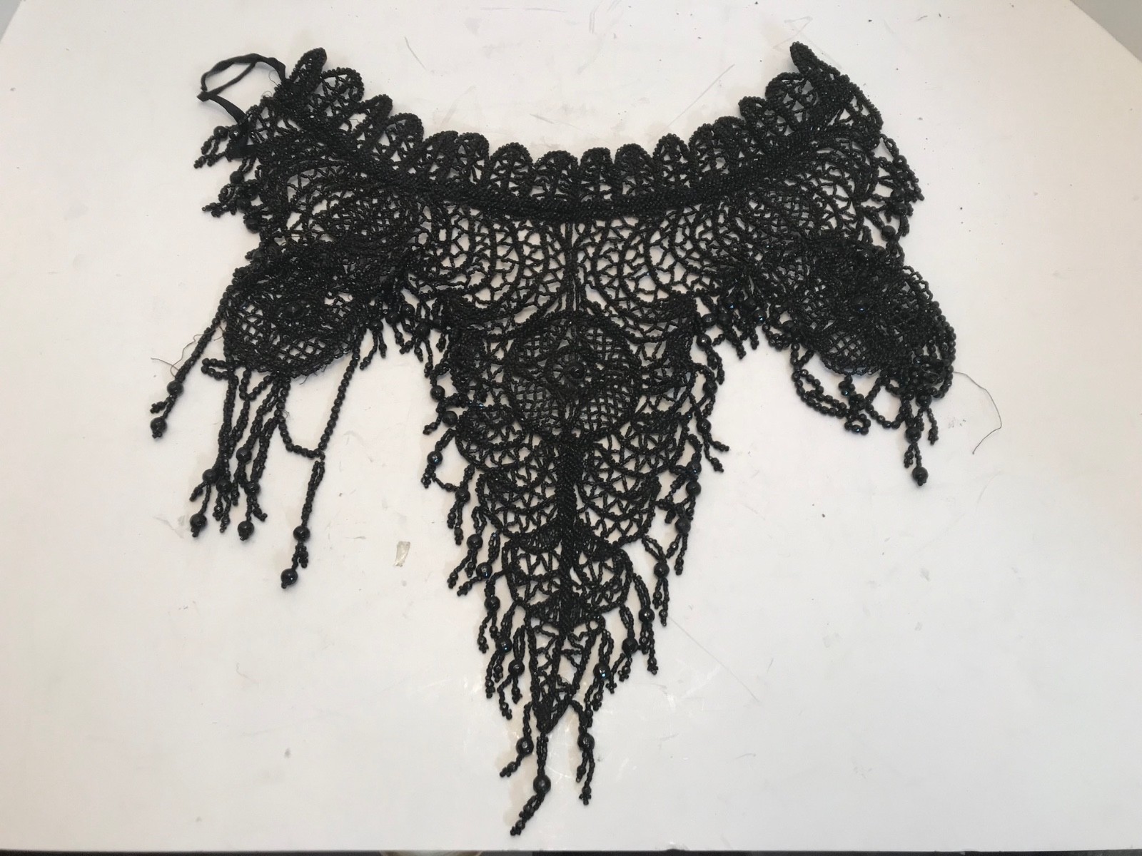Antique Black Beaded Decorative Choker Necklace