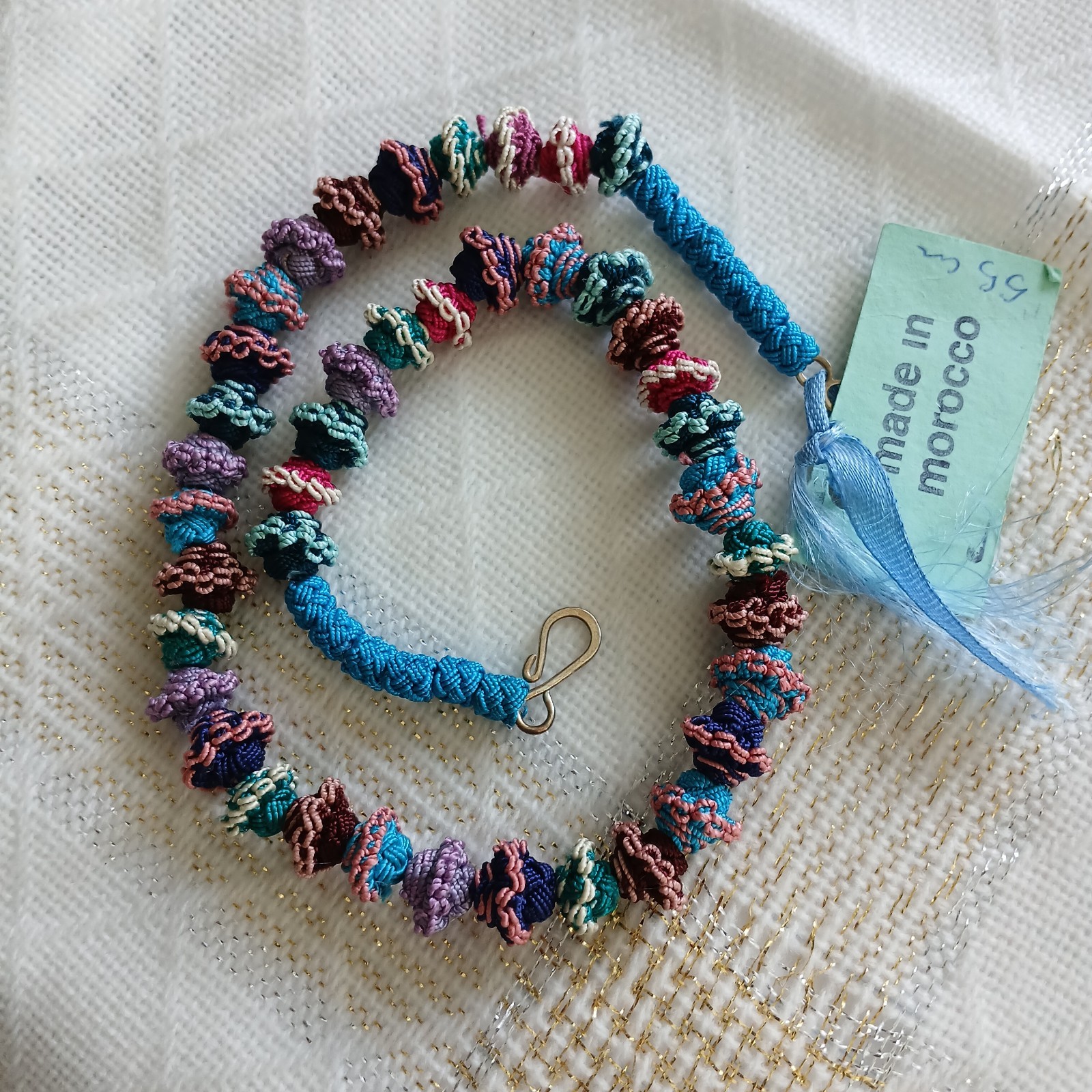 Vintage Jellaba Button Necklace Handmaid in Morocco Blue