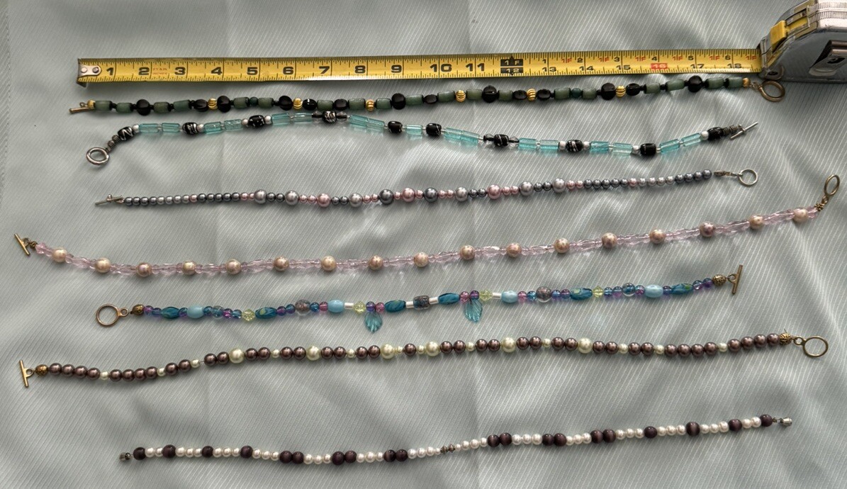 Lot of 7 handmade glass beaded 16”-18” Necklaces Very Pretty And Unique