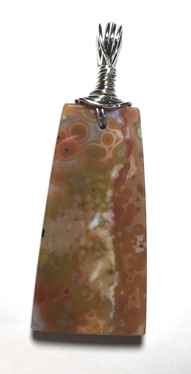 Beautiful .925 Sterling Silver Hand Wrapped Ocean Jasper Stone Pendant CCJP802we