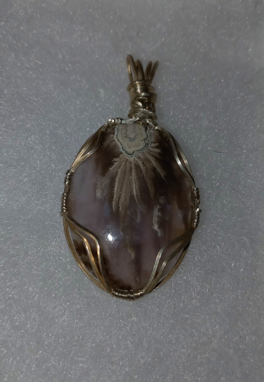 One Of A Kind Handmade Wire Wrapped Purple Moss Agate Pendant