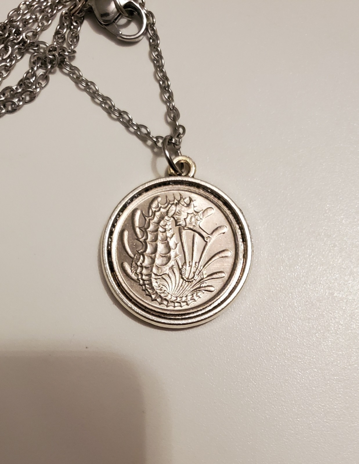 Singapore Seahorse 10 Cent Coin Pendant, Charm, Necklace