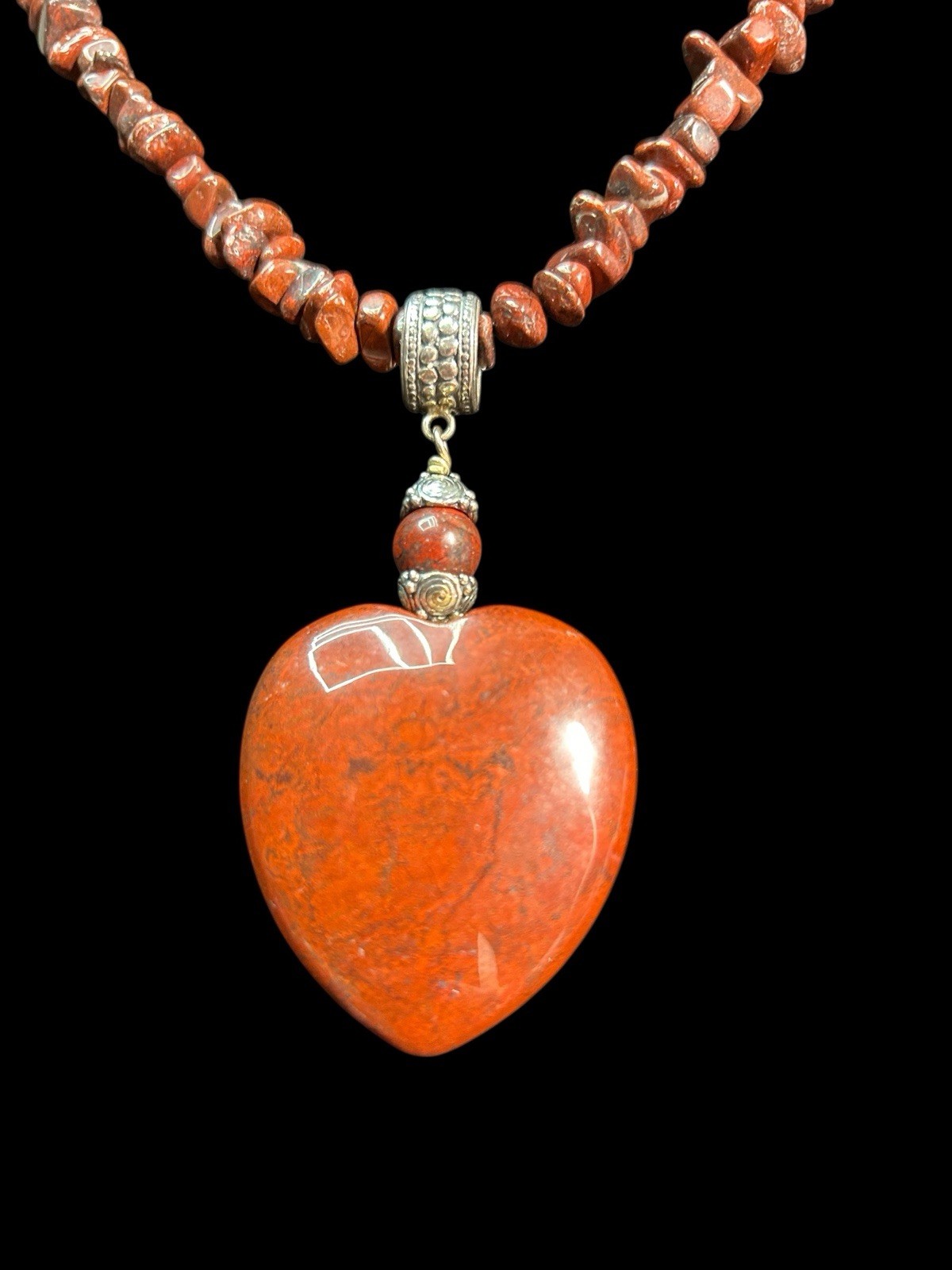 Jay King DTR Signed Red Jasper Heart Necklace Sterling 925 18–21” Desert Rose