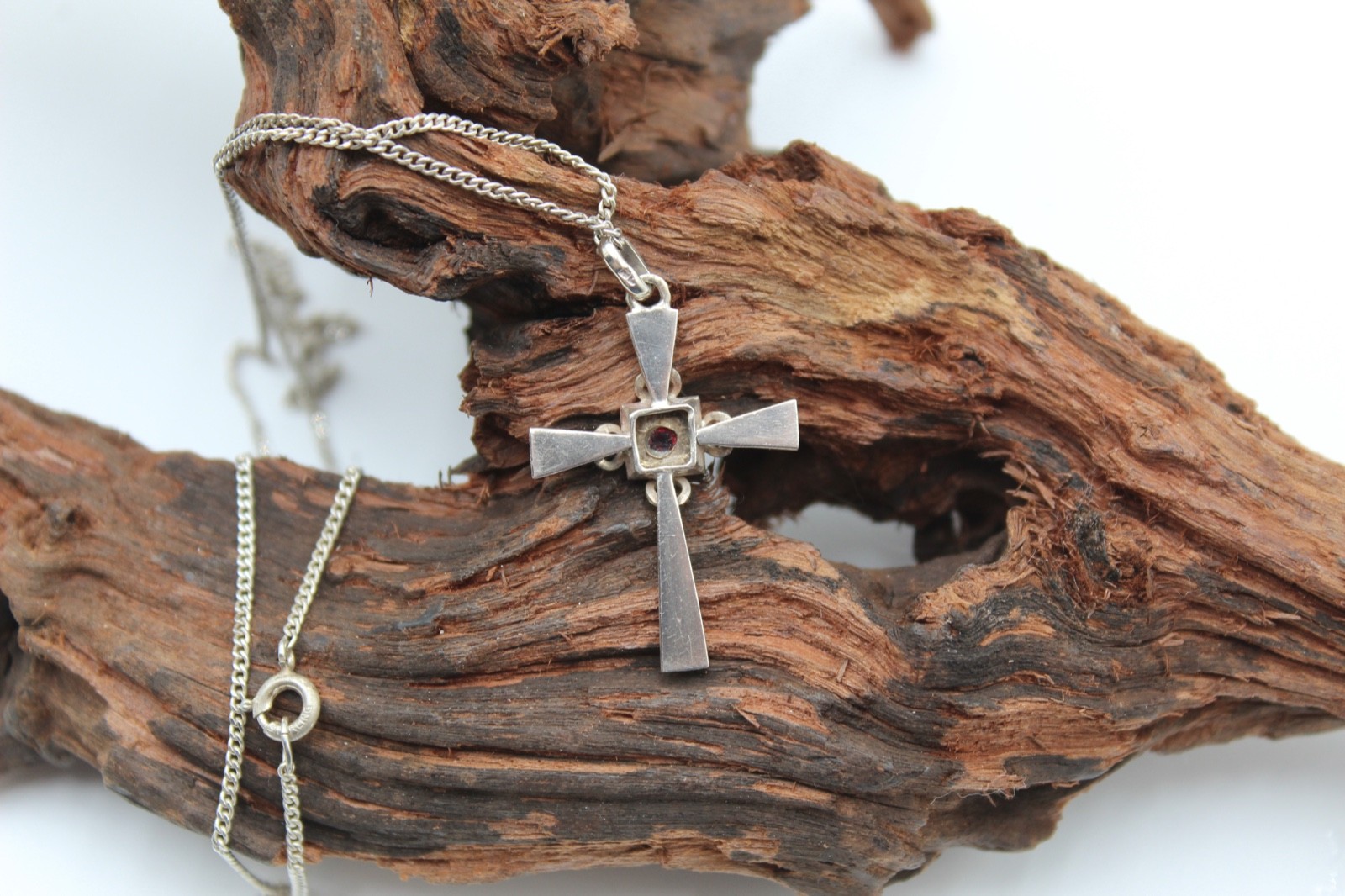 Vintage Artisan 925 Sterling Silver Cross Greek Byzantine Pendant & Chain