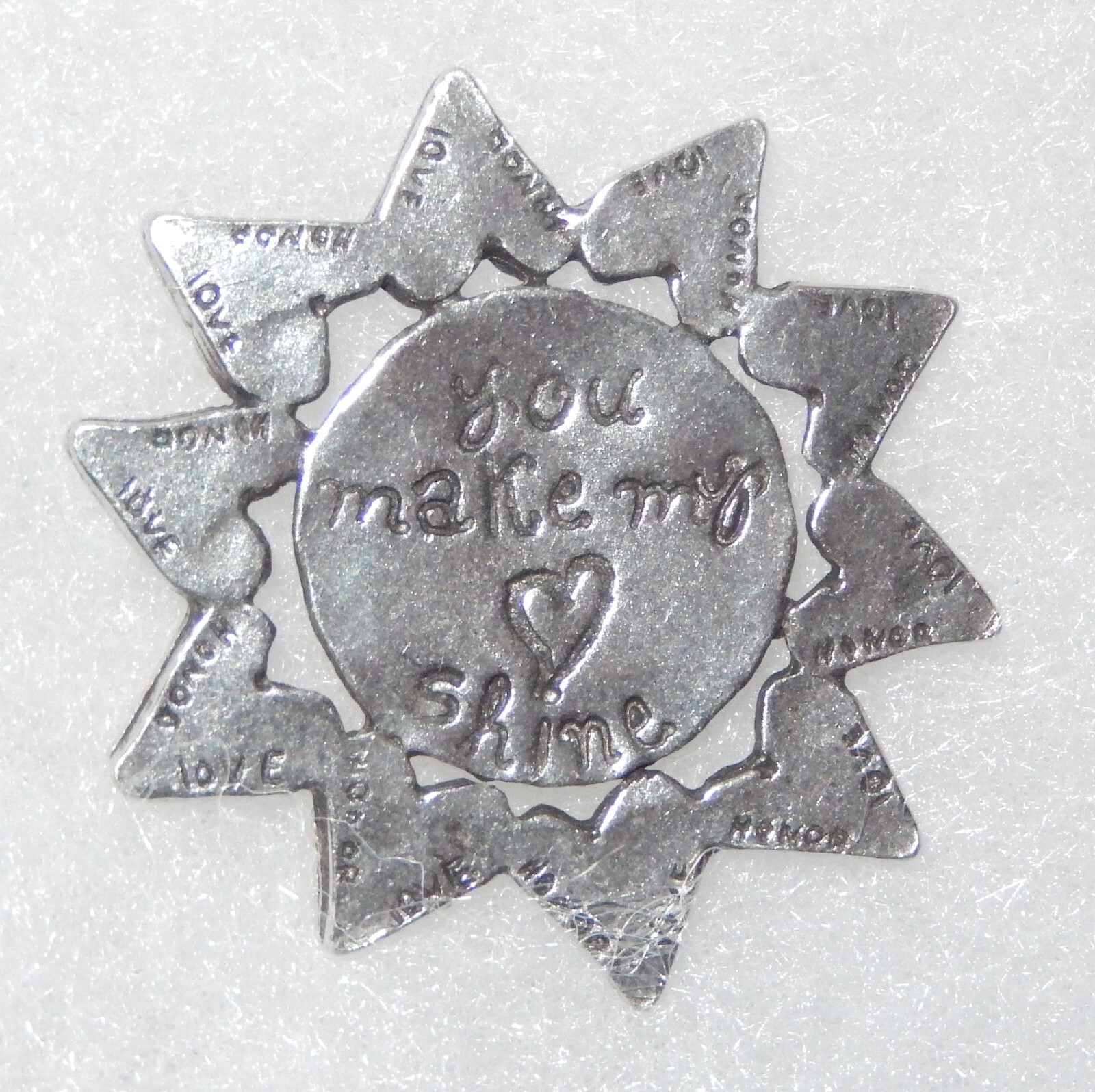 JES MAHARRY YOU MAKE MY HEART SHINE ANGEL HONOR LOVE PEWTER TOKEN CHARM/PENDANT